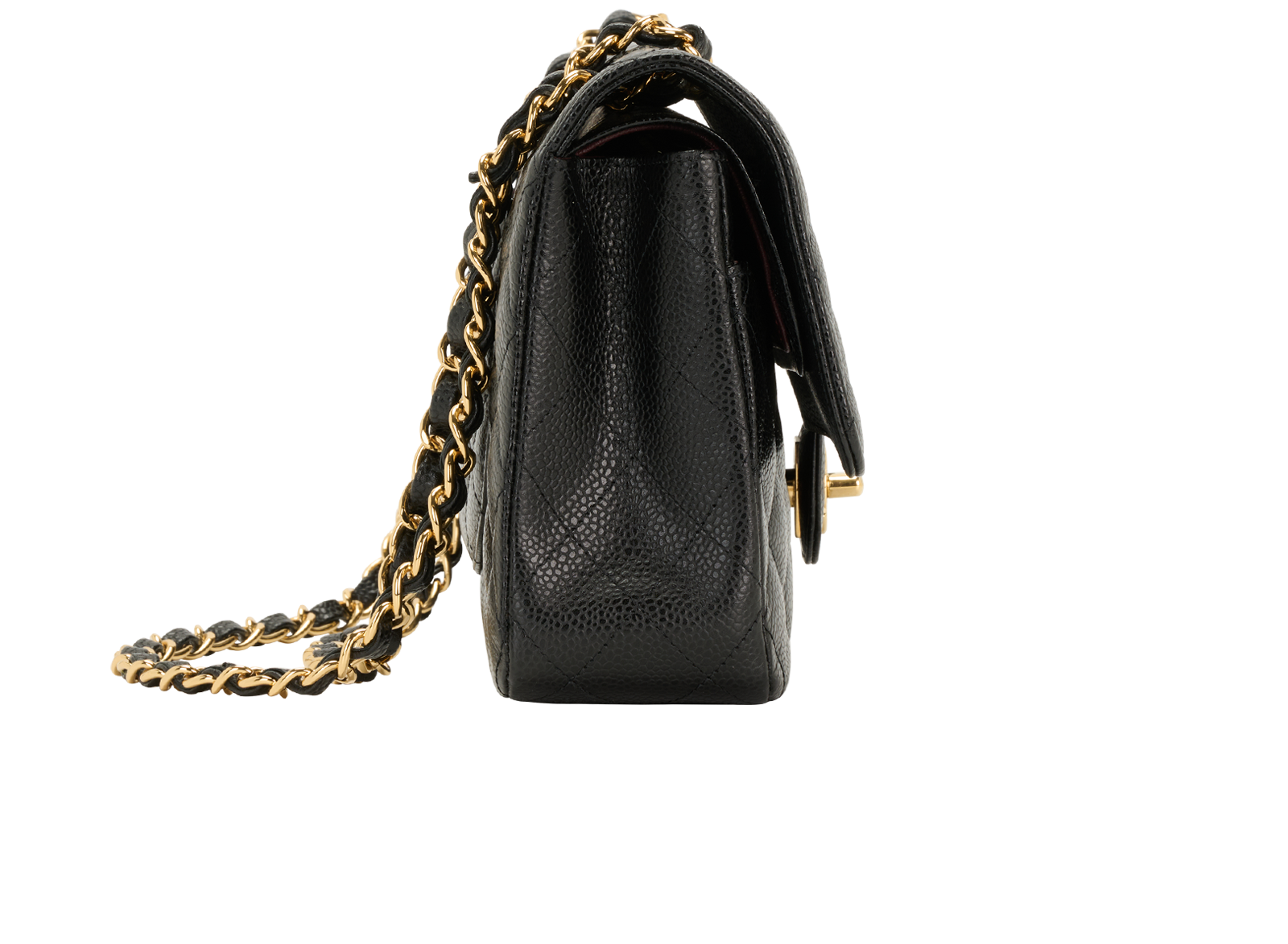 Medium Classic Double Flap, &pound;6,100, Handbags, Black, Caviar, Side view